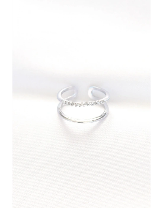 2li Görünümlü Su Yolu Tasarımlı Silver Renk Ayarlanabilir Yüzük