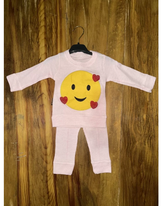 3-12 aylık emoji detalı takım pembe