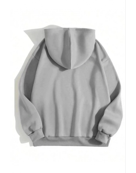 Kadın 3 İplik Pamuklu  Kapşonlu Sweetshirt - Gri