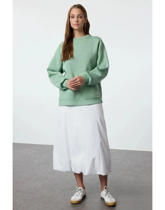 3 iplik şardonlu bisiklet yaka sweatshirt mint