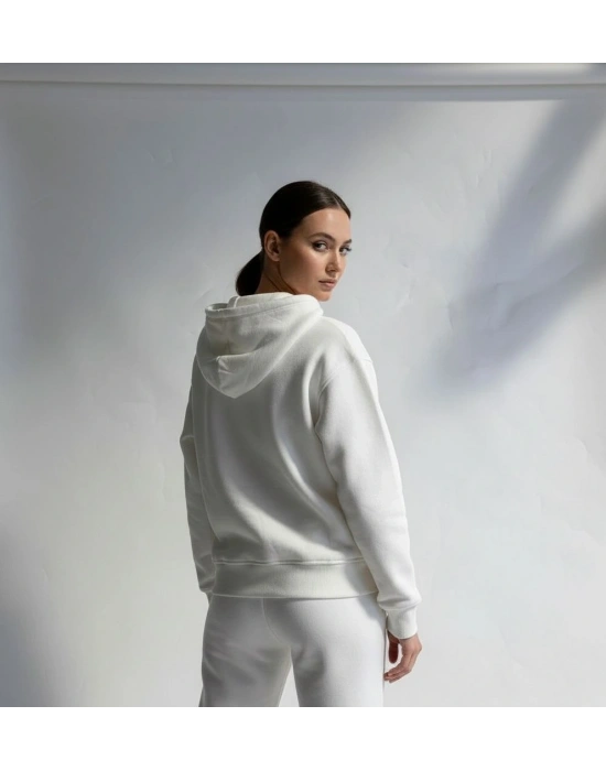 3 iplik şardonlu kapşonlu hoodie frm beyaz p510437