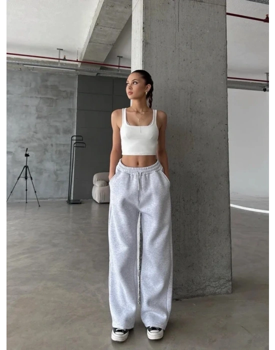 3 iplik şardonlu oversize eşofman gri