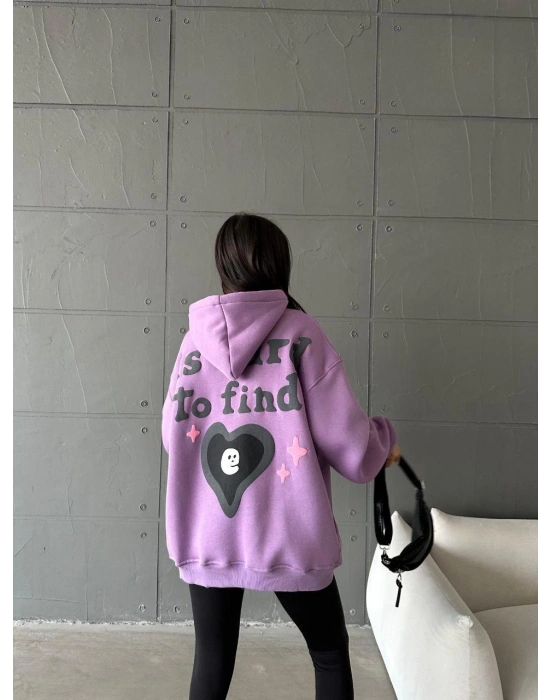 3 iplik şardonlu oversize true baskılı sweat mor