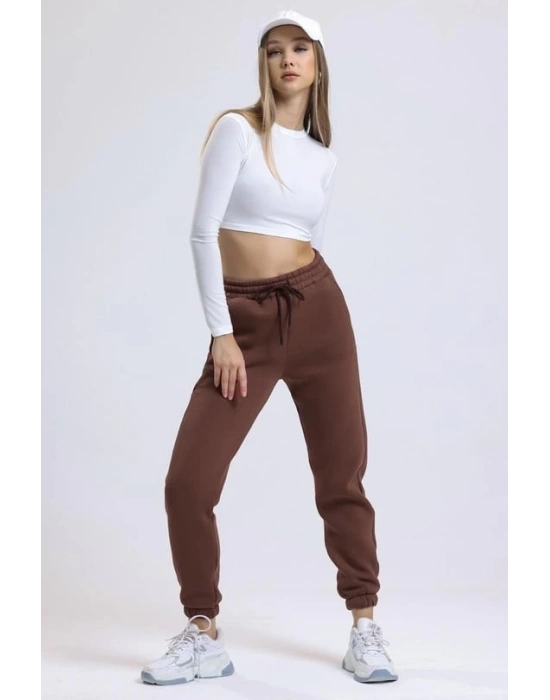 3 iplik şardonlu paça lastikli eşofman kahve is001