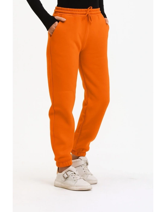 3 iplik şardonlu paça lastikli eşofman turuncu is001