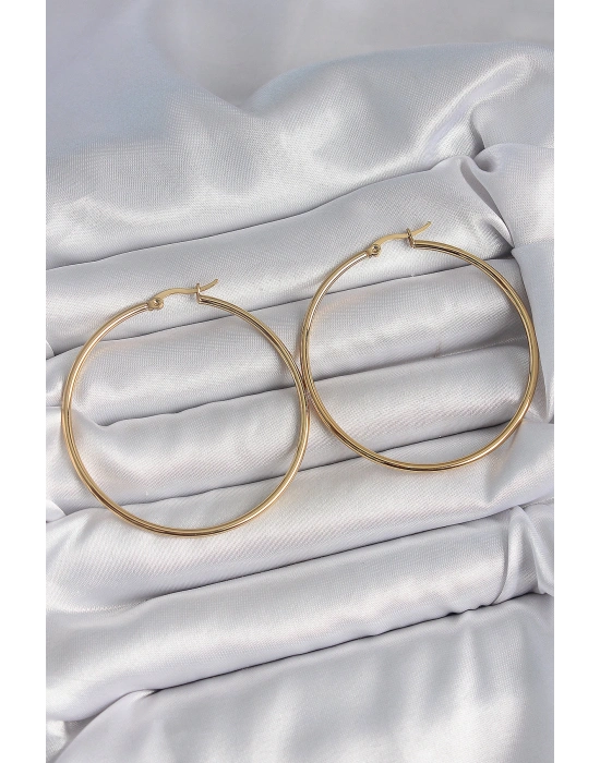 316 Çelik Gold Renk 53 mm Halka Model Kadın Küpe