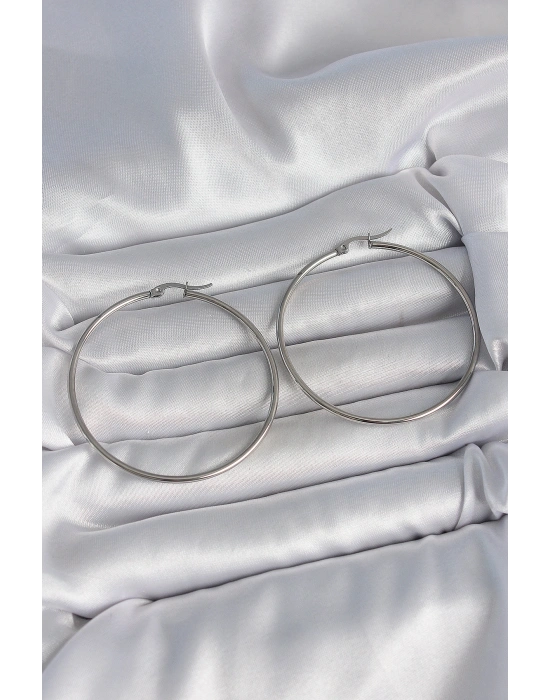 316 Çelik Gümüş Renk 53 mm Halka Model Kadın Küpe