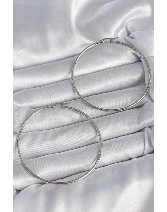 316 Çelik Gümüş Renk 63 mm Halka Model Kadın Küpe