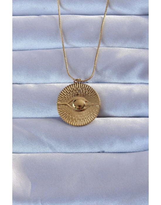 316L Altın Renk İşlemeli Göz Kolye