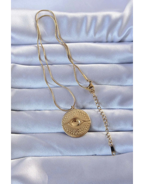 316L Altın Renk İşlemeli Göz Kolye