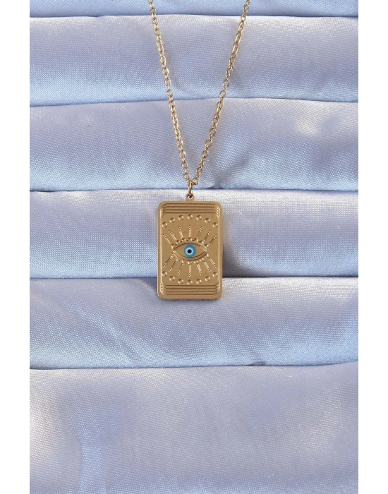 316L Altın Renk İşlemeli Nazarlı Göz Model Vintage Kolye