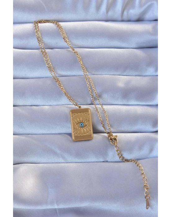 316L Altın Renk İşlemeli Nazarlı Göz Model Vintage Kolye