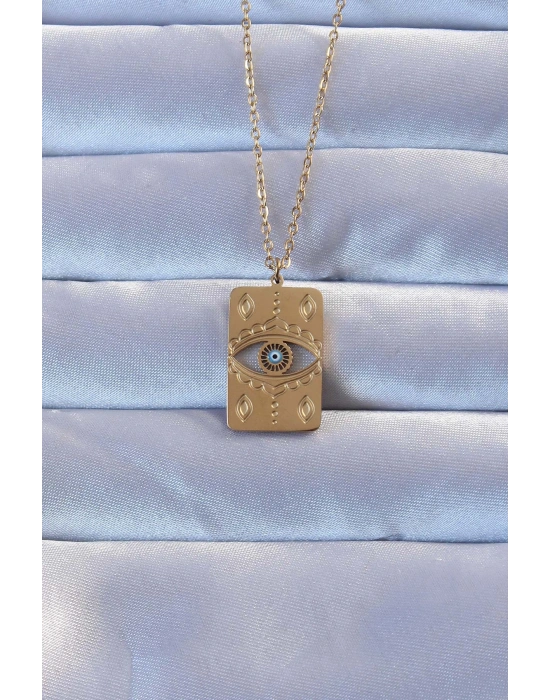 316L Altın Renk İşlemeli Nazarlı Vintage Kolye
