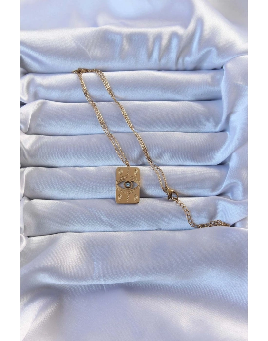 316L Altın Renk İşlemeli Nazarlı Vintage Kolye