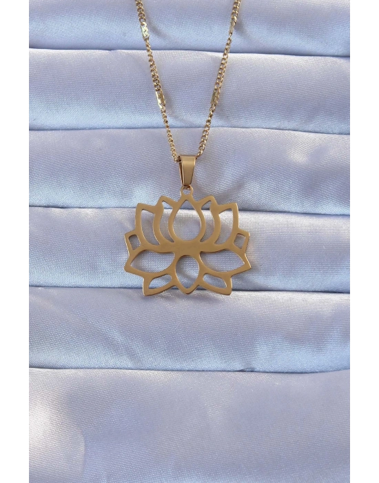 316L Altın Renk Lotus Kolye