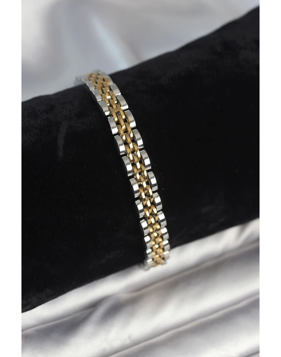 316L Çelik 7 mm Kalınlıkta Gold ve Gümüş Renkli Erkek Bileklik