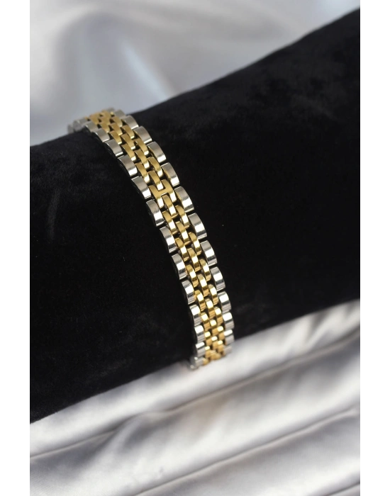 316L Çelik 9 mm Kalınlıkta Gold ve Gümüş Renkli Erkek Bileklik