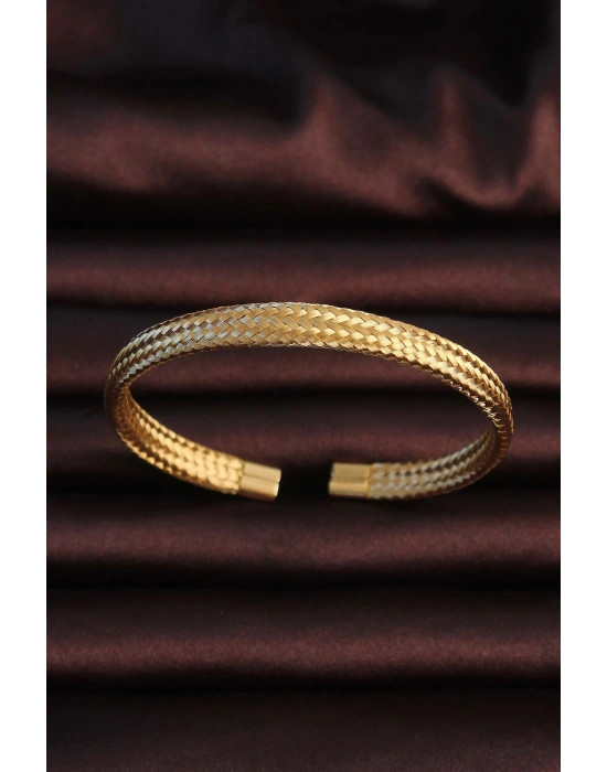 316L Çelik Altın Renk Hasır Görünüm Erkek Bileklik