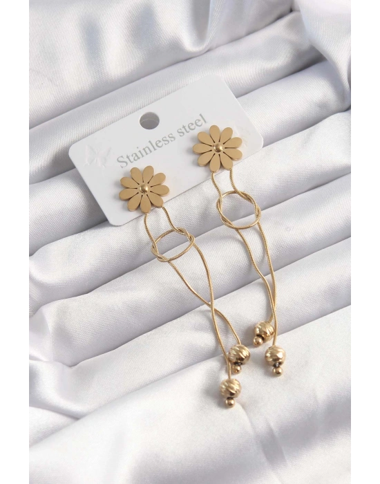 316L Çelik Altın Renk Sallantılı Düğüm Model Papatya Küpe