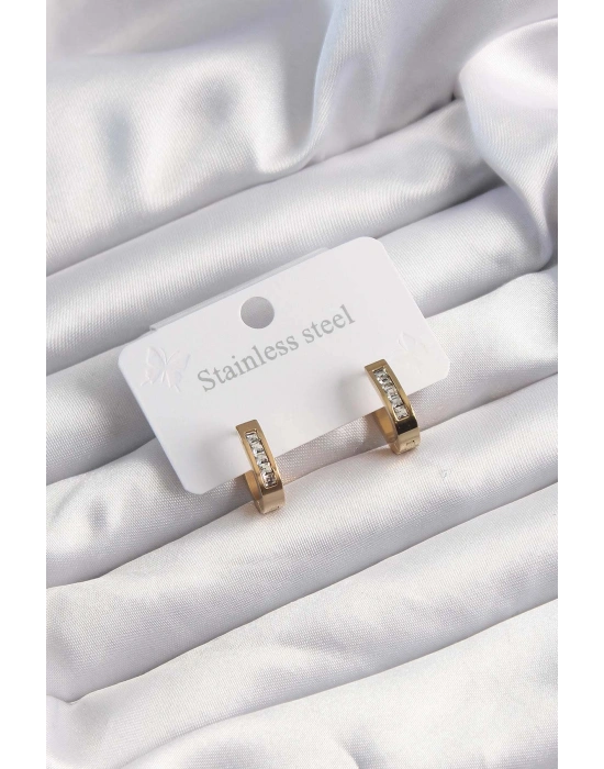 316L Çelik Altın Renk Zirkon Taşlı Halka Model Küpe