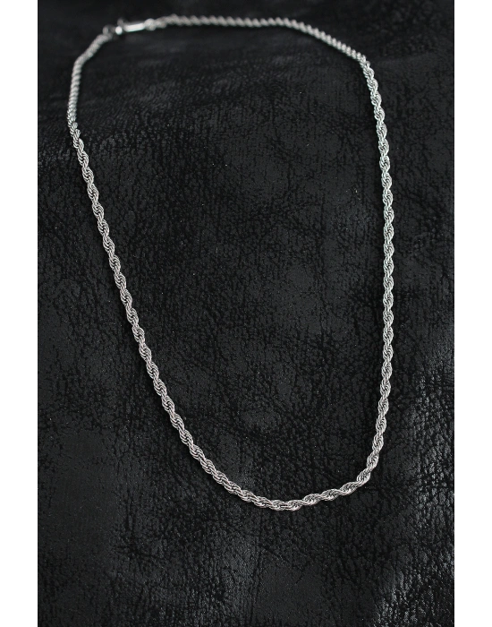 316L Çelik Burgu Zincir Model Gümüş Renk Erkek Kolye