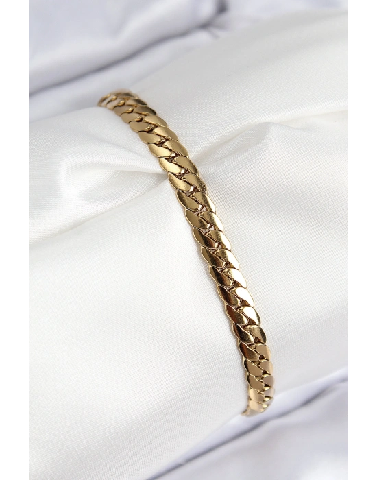 316L Çelik Ezme Zincir Model Gold Renk Kadın Bileklik