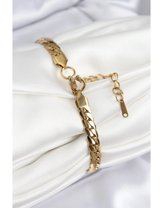 316L Çelik Ezme Zincir Model Gold Renk Kadın Bileklik