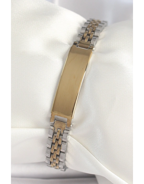 316L Çelik Gold Gümüş Renk Kalın Zincir Künye Model Erkek Bileklik