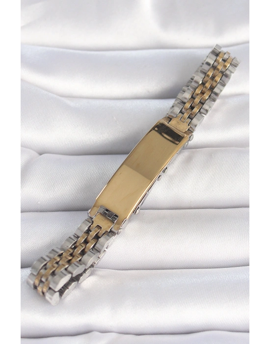 316L Çelik Gold Gümüş Renk Kalın Zincir Künye Model Erkek Bileklik