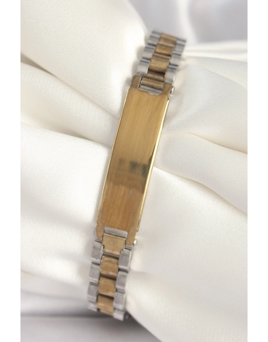 316L Çelik Gold Gümüş Renk Zincir Künye Model Erkek Bileklik