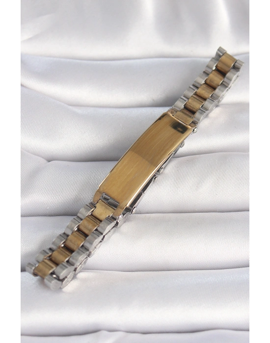 316L Çelik Gold Gümüş Renk Zincir Künye Model Erkek Bileklik