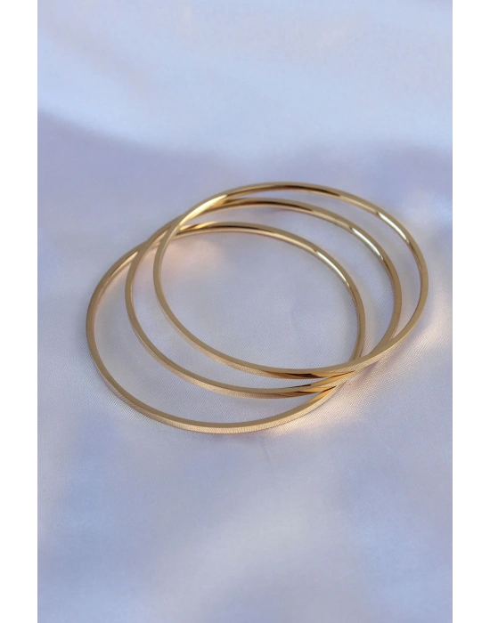 316L Çelik Gold Renk 3lü Ajda Model Kadın 60 mm Bilezik