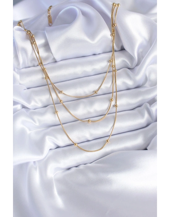 316L Çelik Gold Renk 3lü Minimal Toplu Kadın Kolye