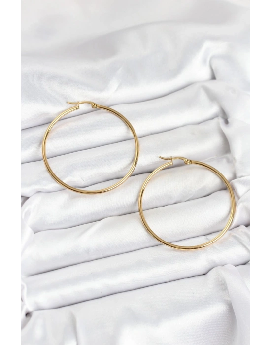 316L Çelik Gold Renk 45 mm Halka Kadın Küpe