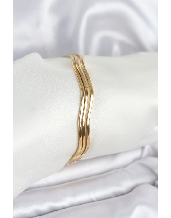 316L Çelik Gold Renk 65 mm Ajda Zikzak Model 3lü Kadın Bileklik