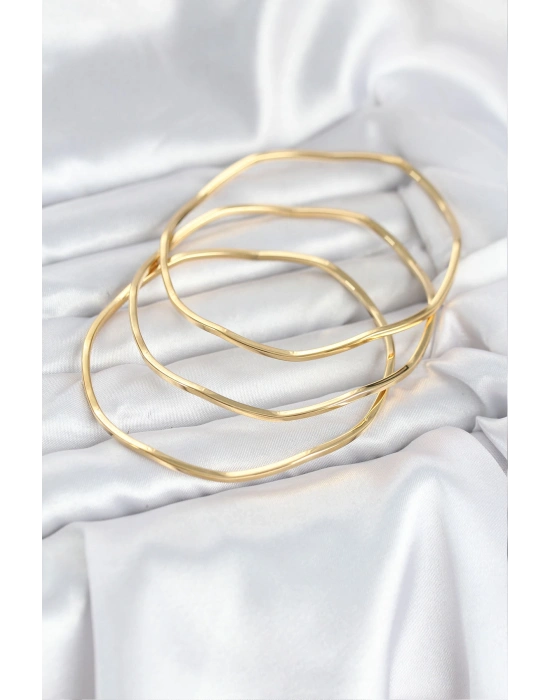 316L Çelik Gold Renk 65 mm Ajda Zikzak Model 3lü Kadın Bileklik