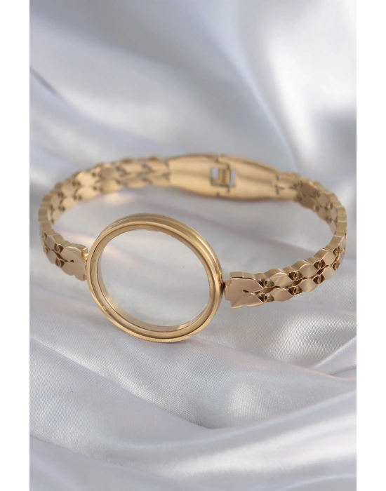 316L Çelik Gold Renk Arpa İşleme Açılabilir Fanus Model Kadın Kelepçe