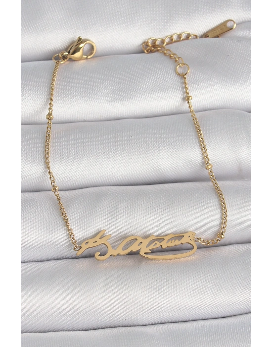 316L Çelik Gold Renk Atatürk İmza Model Kadın Bileklik