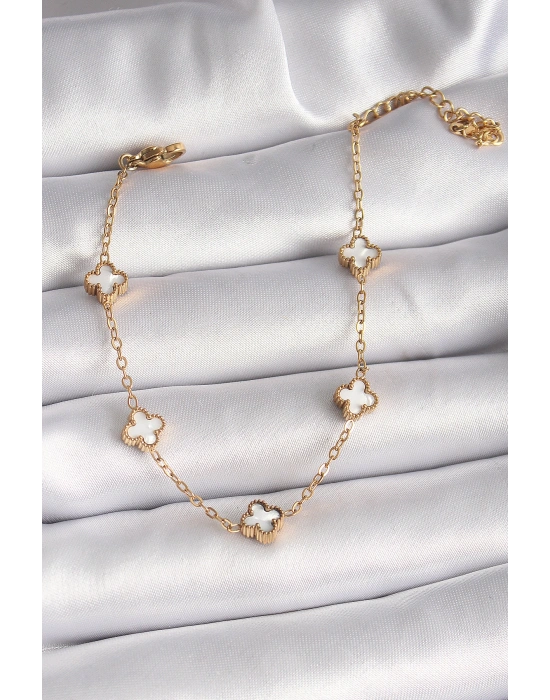 316L Çelik Gold Renk Beyaz Baby Boy Yonca Model Kadın Bileklik