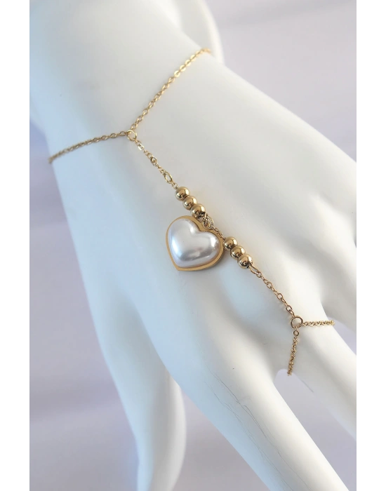 316L Çelik Gold Renk Beyaz Bubble Kalp Tasarımlı Şahmeran