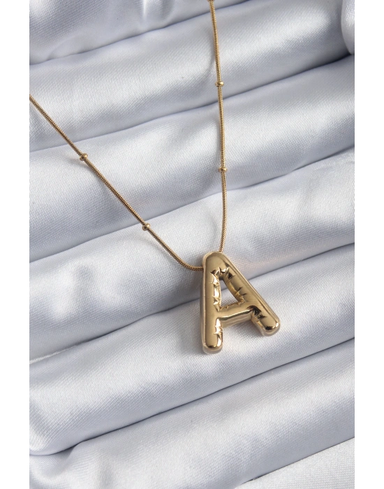 316L Çelik Gold Renk Bubble A Harf Model Kadın Kolye