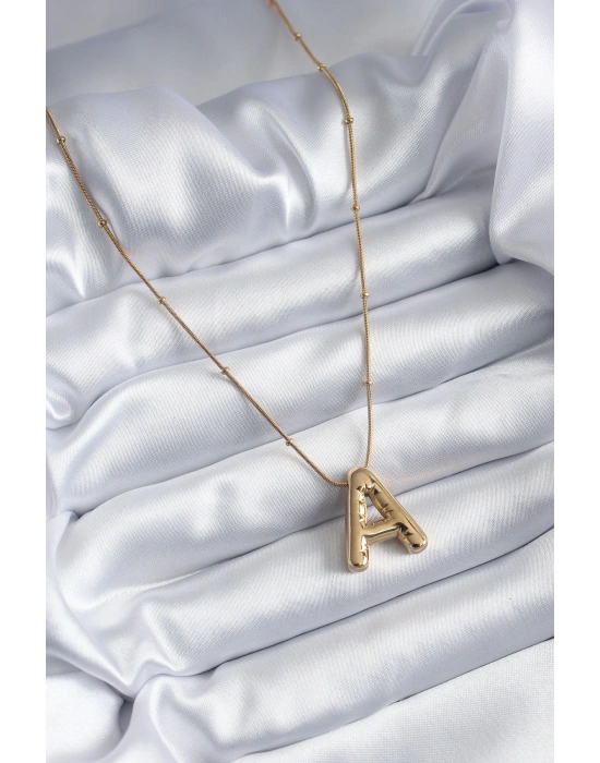 316L Çelik Gold Renk Bubble A Harf Model Kadın Kolye