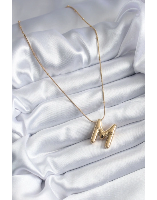 316L Çelik Gold Renk Bubble M Harf Model Kadın Kolye