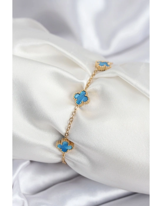 316L Çelik Gold Renk Buz Mavisi Baby Boy Yonca Kadın Bileklik