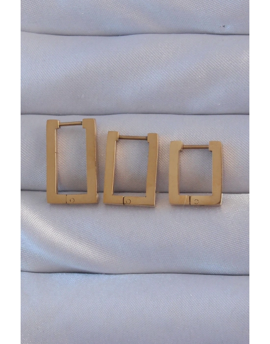 316L Çelik Gold Renk Dikdörtgen Küpe Seti