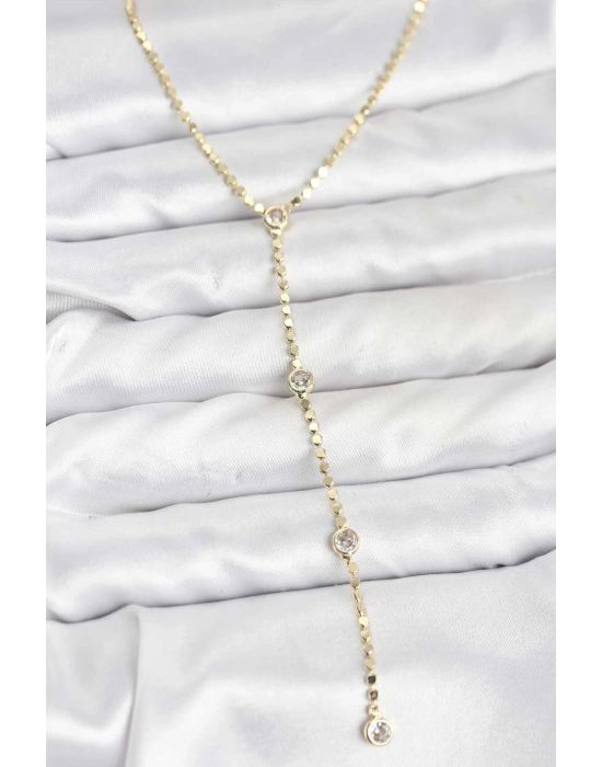 316L Çelik Gold Renk Ezme Zincir Model Y Kadın Kolye