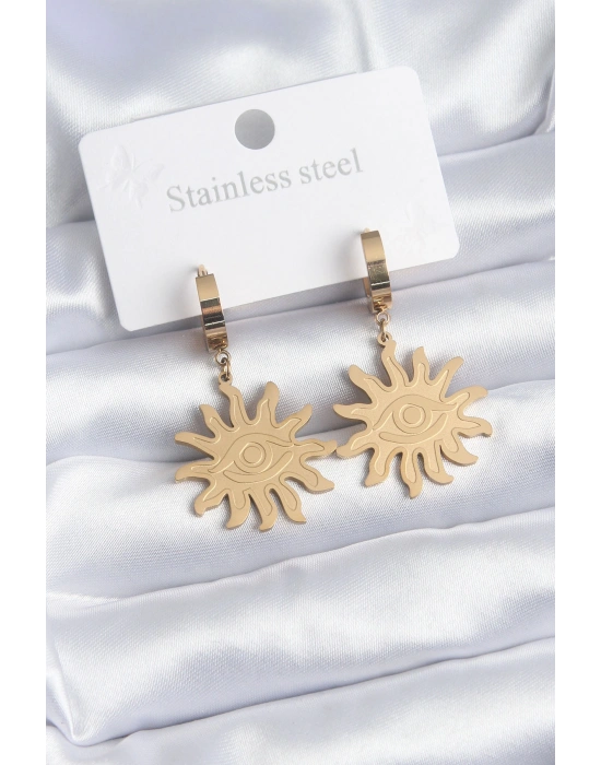 316L Çelik Gold Renk Güneş Model Göz İşleme Kadın Küpe