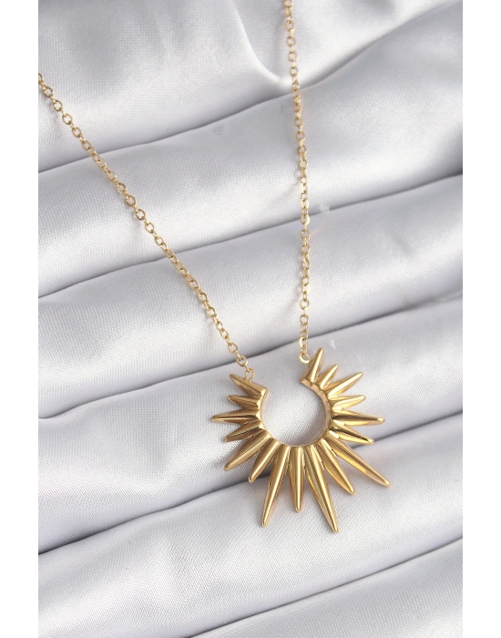 316L Çelik Gold Renk Güneş Model Vintage Kadın Kolye