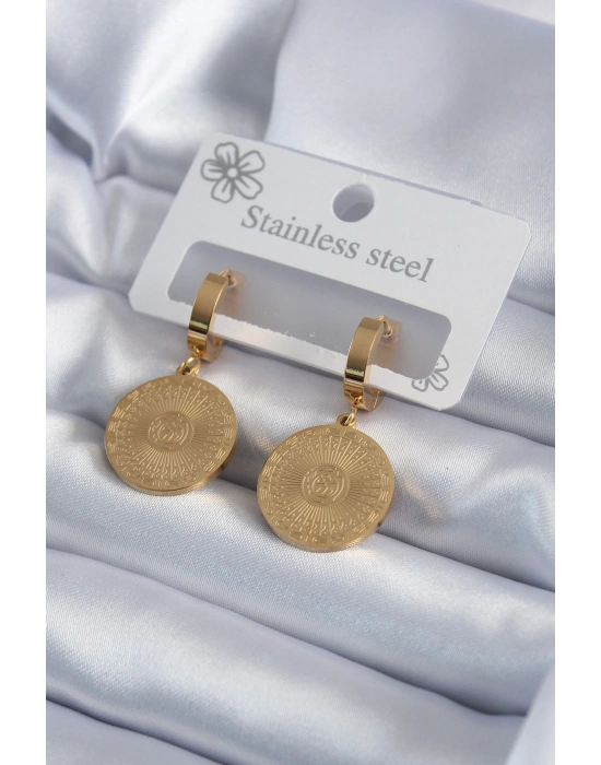 316L Çelik Gold Renk İşleme Detay Kadın Küpe