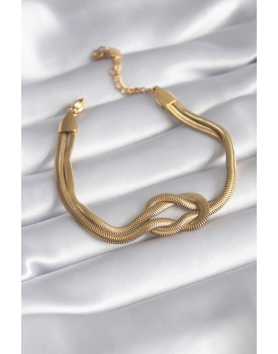 316L Çelik Gold Renk İtalyan Zincir Düğüm Model Kadın Bileklik